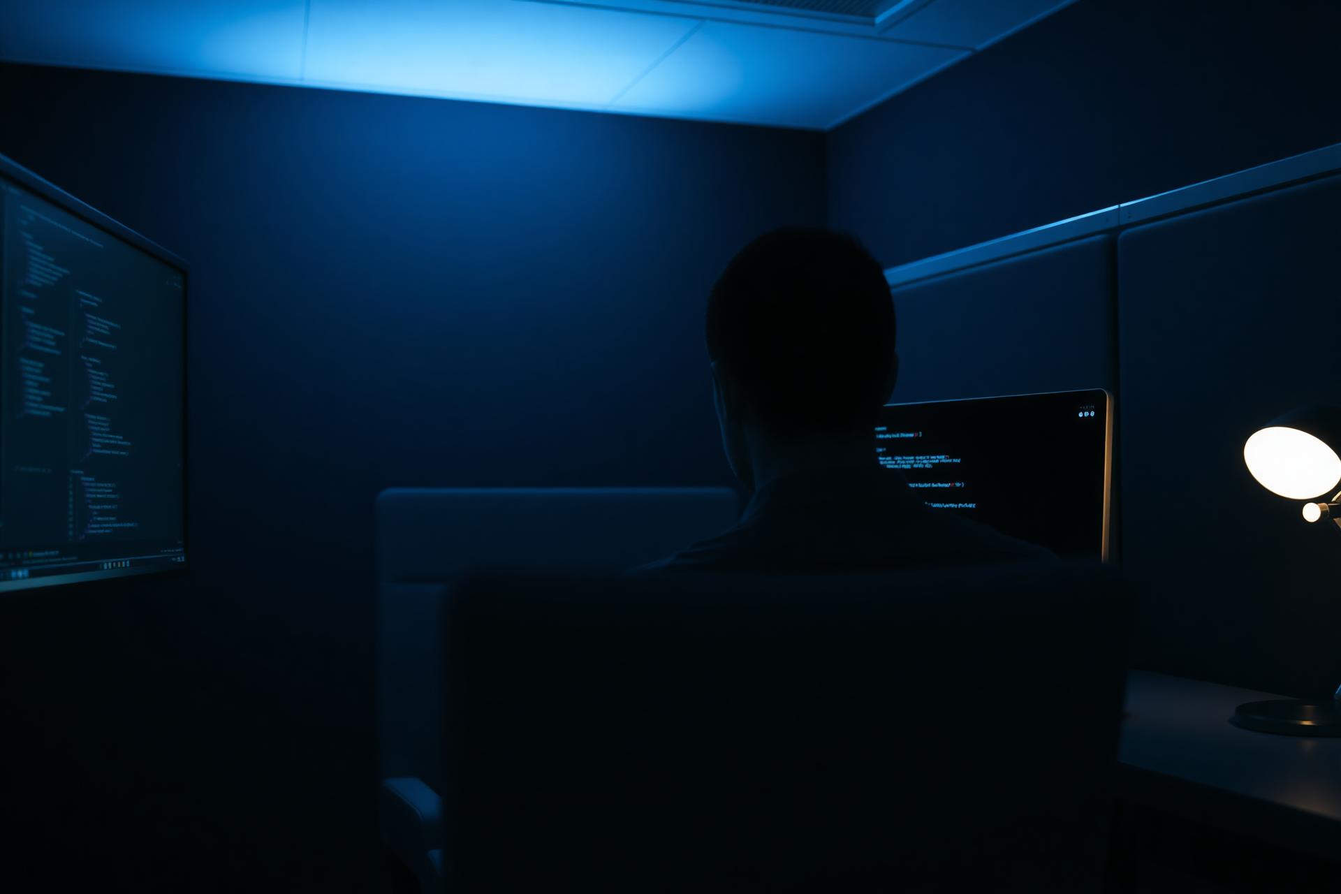 Developer coding in a cubicle
